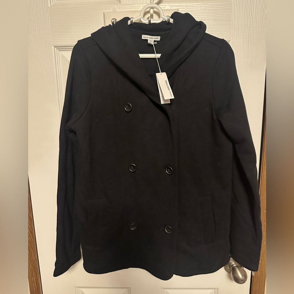 James Perse Black Double-Breasted Pea Coat